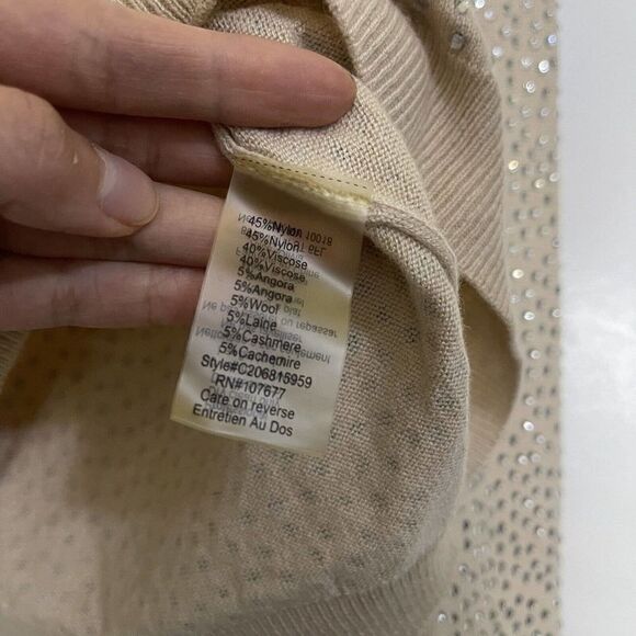 Alice + Olivia Cena tan rhinestone Crew Neck Pullover Sweater Size Small - Picture 7 of 11